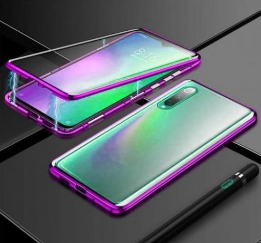 Магнитен калъф Bumper Case 360° FULL за Samsung Galaxy A50/A30s/A50s - прозрачен / лилава рамка