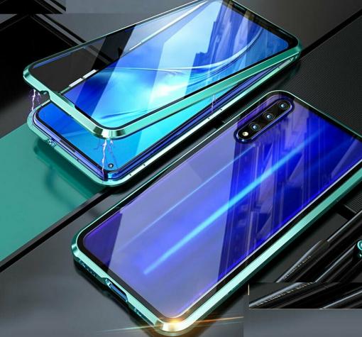 Магнитен калъф Bumper Case 360° FULL за Samsung Galaxy A50 / A50S / A30S - прозрачен / зелена рамка