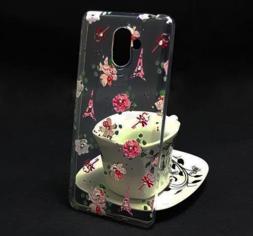 Луксозен силиконов калъф / гръб / TPU с камъни за Samsung Galaxy A6 Plus 2018 - Айфелова кула и цветя