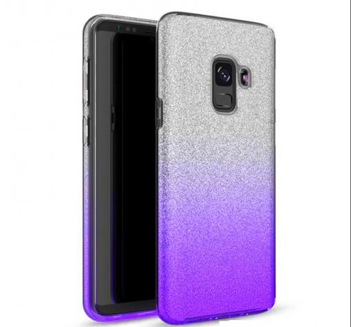 Силиконов калъф / гръб / TPU за Samsung Galaxy A6 2018 - преливащ / сребристо и лилаво / брокат