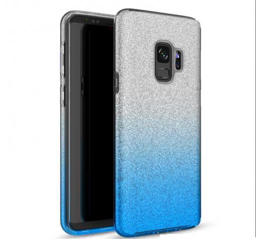 Силиконов калъф / гръб / TPU за Samsung Galaxy A6 2018 A600F - преливащ / сребристо и синьо / брокат