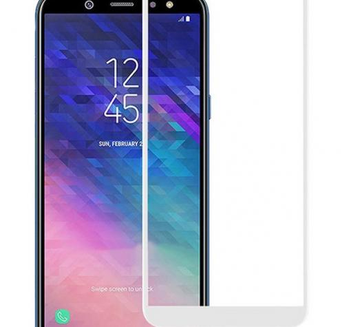 3D full cover Tempered glass Full Glue screen protector Samsung Galaxy A6 Plus 2018 / Извит стъклен скрийн протектор с лепило от вътрешната страна за Samsung Galaxy A6 Plus 2018 - бял