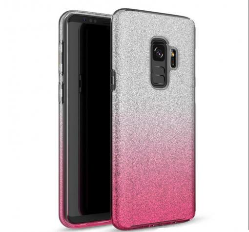Силиконов калъф / гръб / TPU за Samsung Galaxy A6 Plus 2018 - преливащ / сребристо и розово / брокат