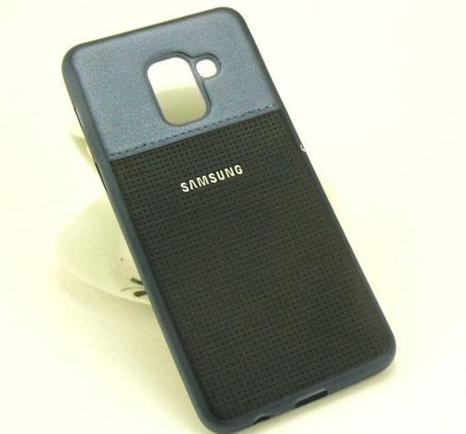 Луксозен силиконов калъф / гръб / TPU за Samsung Galaxy A8 2018 A530F - тъмно син / имитиращ кожа — снимка 2