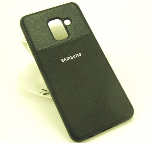 Луксозен силиконов калъф / гръб / TPU за Samsung Galaxy A8 2018 A530F - черен / имитиращ кожа — снимка 2