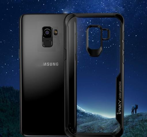 Луксозен твърд гръб със силиконов кант IPAKY за Samsung Galaxy A8 2018 A530F - прозрачен / черен кант