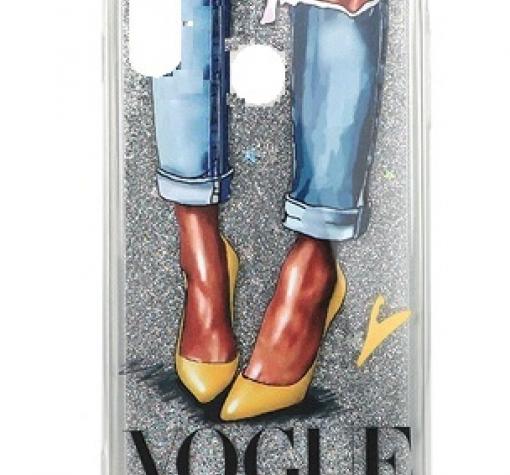 Луксозен твърд гръб 3D Water Case за Huawei P40 lite E - течен гръб със сребрист брокат / VOGUE