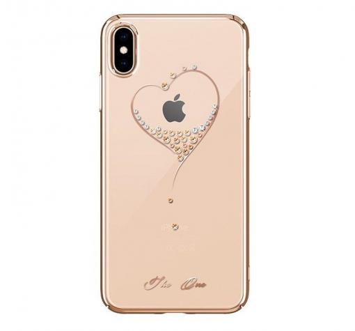 Луксозен гръб KINGXBAR Swarovski Diamond за Apple iPhone XS Max - прозрачен / златист кант / сърце — снимка 2