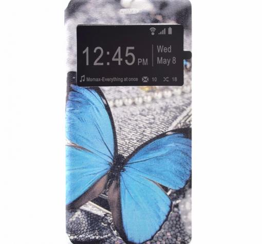 Кожен калъф Flip тефтер S-view със стойка за Xiaomi Redmi Note 5 / Note 5 Pro - сив / синя пеперуда