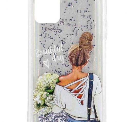 Луксозен твърд гръб 3D Water Case за Samsung Galaxy S20 - течен гръб със сребрист брокат / Girl