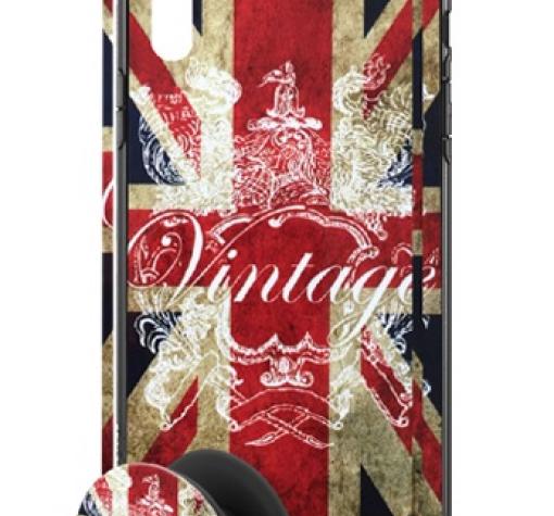 Луксозен твърд гръб 3in1 със стъклен протектор и Popsocket за Samsung Galaxy J6 Plus 2018 - Retro British Flag