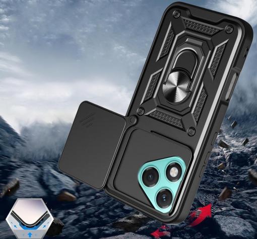 Удароустойчив гръб TPU кейс Slide Camera Case Magnetic Finger Ring Car Holder за Honor 400 Lite - черен — снимка 2