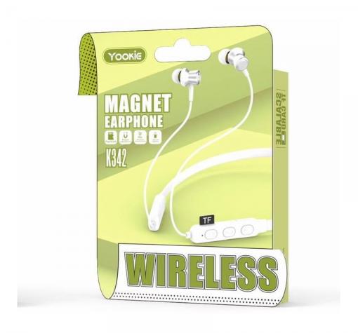 Магнитни Bluetooth Handsfree / Стерео слушалки Yookie SPORT Magnet K342 - бели — снимка 2