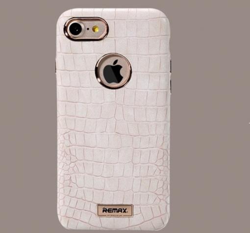 Луксозен твърд гръб REMAX за Apple iPhone 7 - бял / Croco кожа — снимка 2