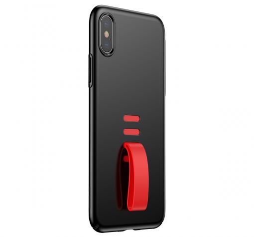 Луксозен гръб Baseus Little Tail Finger Grip Ring Holder за Apple iPhone X / iPhone XS - черен с червено — снимка 3