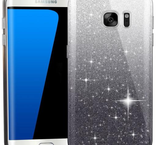Луксозен силиконов гръб за Samsung Galaxy S8 G950 - сребристо и черно / брокат