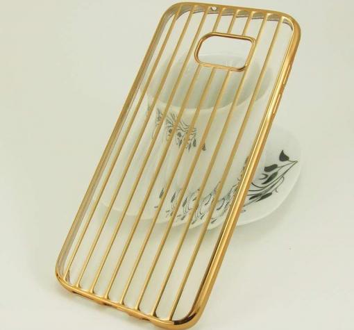 Силиконов калъф / гръб / TPU 3D за Samsung Galaxy S7 Edge G935 - прозрачен / златист кант
