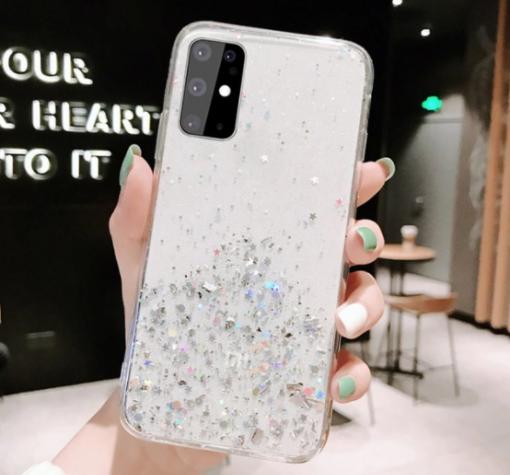Силиконов калъф / гръб / TPU Brillant Clear Case за Samsung Galaxy A72 / A72 5G - прозрачен / сребрист брокат