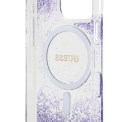 Оригинален калъф / гръб / GUESS Bottom Glitter с безжично зареждане MagSafe кейс за Apple iPhone 16 (6.1) - лилав брокат — снимка 2