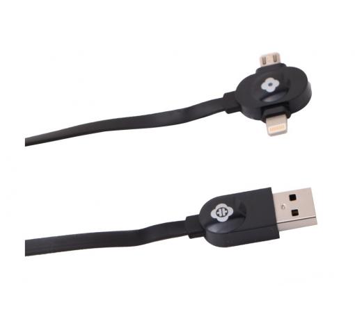 USB кабел за зареждане и пренос на данни TOTU Design Both Wings за Apple iPhone, Samsung, LG, HTC, Sony, Lenovo и други - 2 в 1 / 60 см - черен — снимка 2