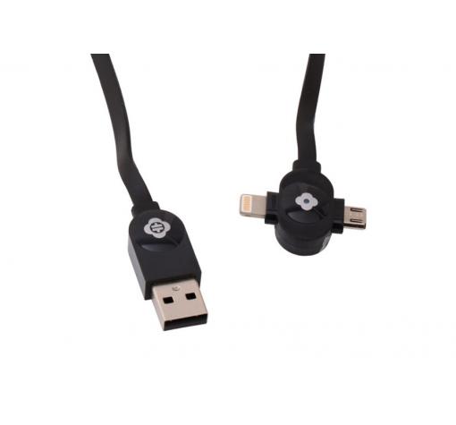 USB кабел за зареждане и пренос на данни TOTU Design Both Wings за Apple iPhone, Samsung, LG, HTC, Sony, Lenovo и други - 2 в 1 / 60 см - черен — снимка 3