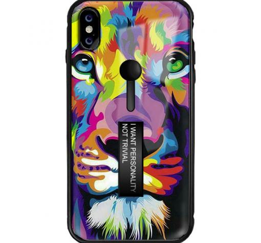Луксозен гръб с подвижен пръстен/държач за Huawei Mate 20 Pro - цветен лъв