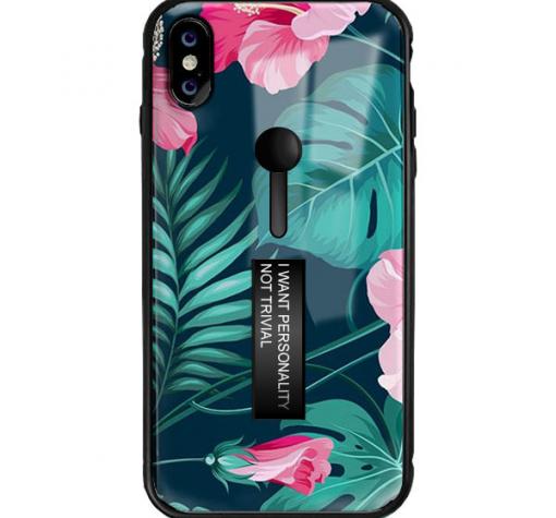Луксозен гръб с подвижен пръстен/държач за Huawei Mate 20 Pro - розови цветя