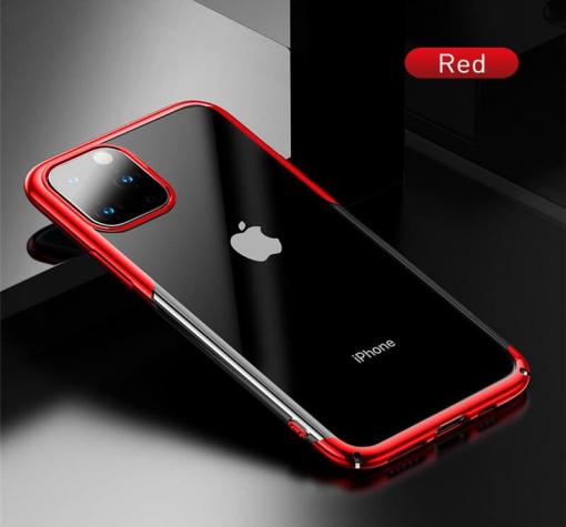Луксозен твърд гръб Baseus Glitter Clear Case за Apple iPhone 11 Pro Max 6.5 - прозрачен / червен кант