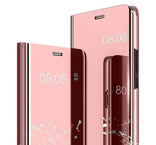 Луксозен калъф Clear View Cover с твърд гръб за Apple iPhone 12 Mini 5.4'' - Rose Gold