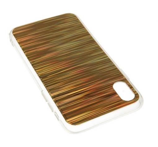 Луксозен твърд гръб със силиконов кант за Apple iPhone X / iPhone XS - златист / холограма — снимка 3