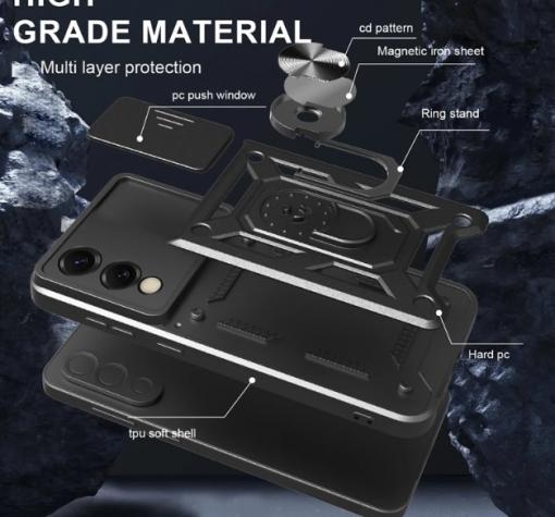 Удароустойчив гръб TPU кейс Slide Camera Case Magnetic Finger Ring Car Holder за Samsung Galaxy S25 Edge - черен — снимка 2