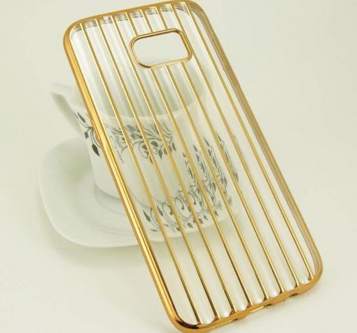 Силиконов калъф / гръб / TPU 3D за Samsung Galaxy S7 Edge G935 - прозрачен / златист кант — снимка 2
