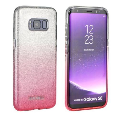 Луксозен силиконов калъф / гръб / TPU Kakusiga за Samsung Galaxy S8 G950 - преливащ брокат / розово и сребристо