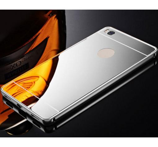 Луксозен алуминиев бъмпер с твърд гръб за Huawei Ascend P8 Lite / Huawei P8 Lite - сребрист / огледален
