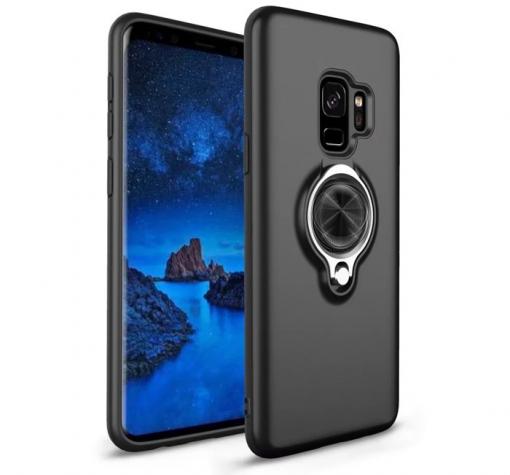 Луксозен силиконов гръб със стойка FSHANG Ring Case за Samsung Galaxy S9 G960 - черен