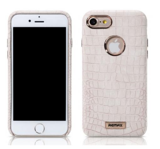 Луксозен твърд гръб REMAX за Apple iPhone 7 - бял / Croco кожа