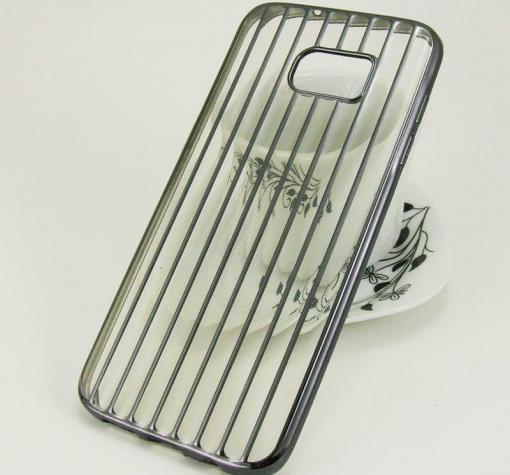 Силиконов калъф / гръб / TPU 3D за Samsung Galaxy S7 Edge G935 - прозрачен / тъмно сив кант