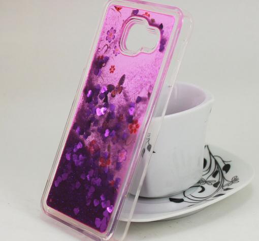 Силиконов калъф / гръб / TPU 3D за Samsung Galaxy A3 2016 A310 - цветя и пеперуди / лилав брокат — снимка 2