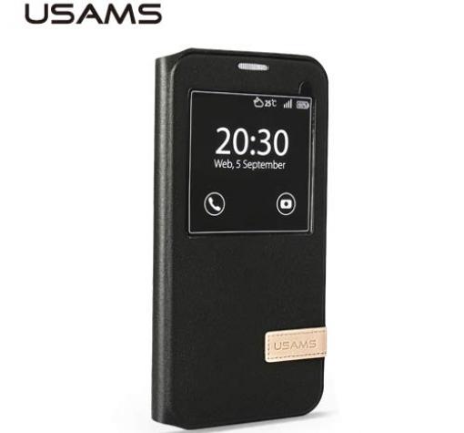 Луксозен кожен калъф тефтер S-View със стойка USAMS Muge Series за Samsung Galaxy S7 Edge G935 / Galaxy S7 Edge - черен — снимка 3