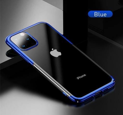 Луксозен твърд гръб Baseus Glitter Clear Case за Apple iPhone 11 Pro Max 6.5 - прозрачен / син кант