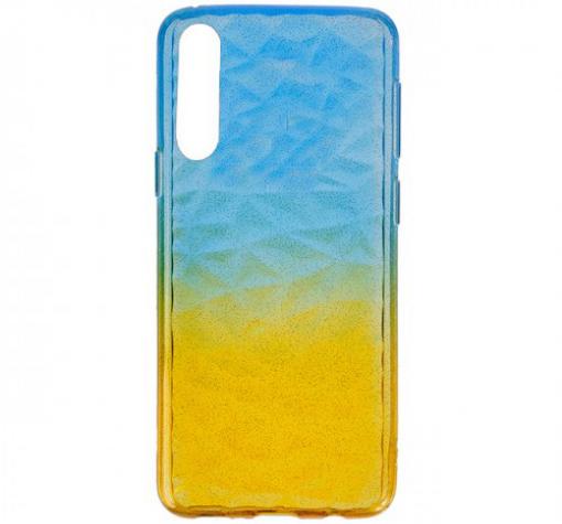Луксозен силиконов калъф / гръб / TPU за Samsung Galaxy A7 2018 A750F - призма / синьо и жълто / брокат