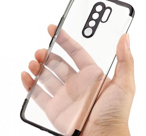 Луксозен силиконов калъф / гръб / TPU за Xiaomi Redmi 9 - прозрачен / черен кант — снимка 2