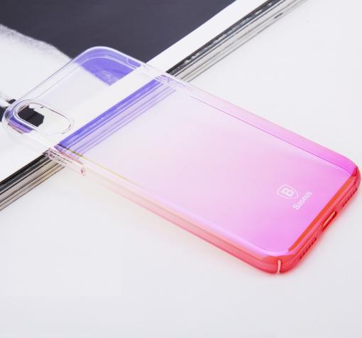 Луксозен гръб Baseus Glaze Case за Apple iPhone X - преливащ / розов