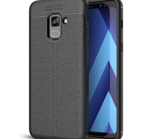 Луксозен силиконов калъф / гръб / TPU за Samsung Galaxy A8 2018 A530F - черен / имитиращ кожа