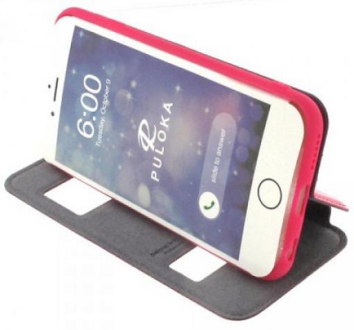 Кожен калъф Flip Cover S-View тип тефтер Puloka SS Case за Apple iPhone 6 4.7'' - цикламен със стойка — снимка 3