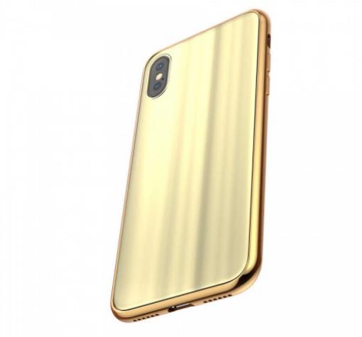 Луксозен гръб BASEUS Glass-Sparkling Case за Apple iPhone X - златист — снимка 3