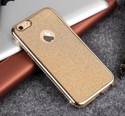 Луксозен силиконов калъф / гръб / TPU Royal Crystals с камъни от Apple iPhone 6 / iPhone 6S - златист / брокат / 2в1