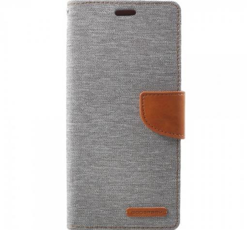 Луксозен кожен калъф Flip тефтер със стойка MERCURY Fancy Canvas за Samsung Galaxy A6 Plus 2018 - сив — снимка 2