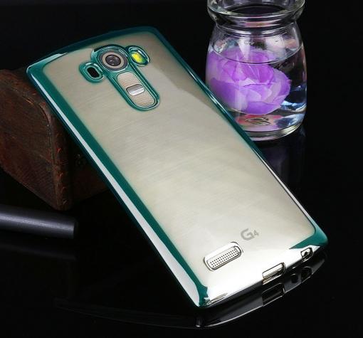 Луксозен силиконов калъф / гръб / TPU за LG G4 - прозрачен / синьо зелен кант
