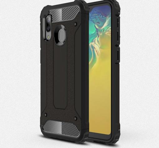 Силиконов гръб TPU Spigen Hybrid с твърда част за Samsung Galaxy A20s - черен
